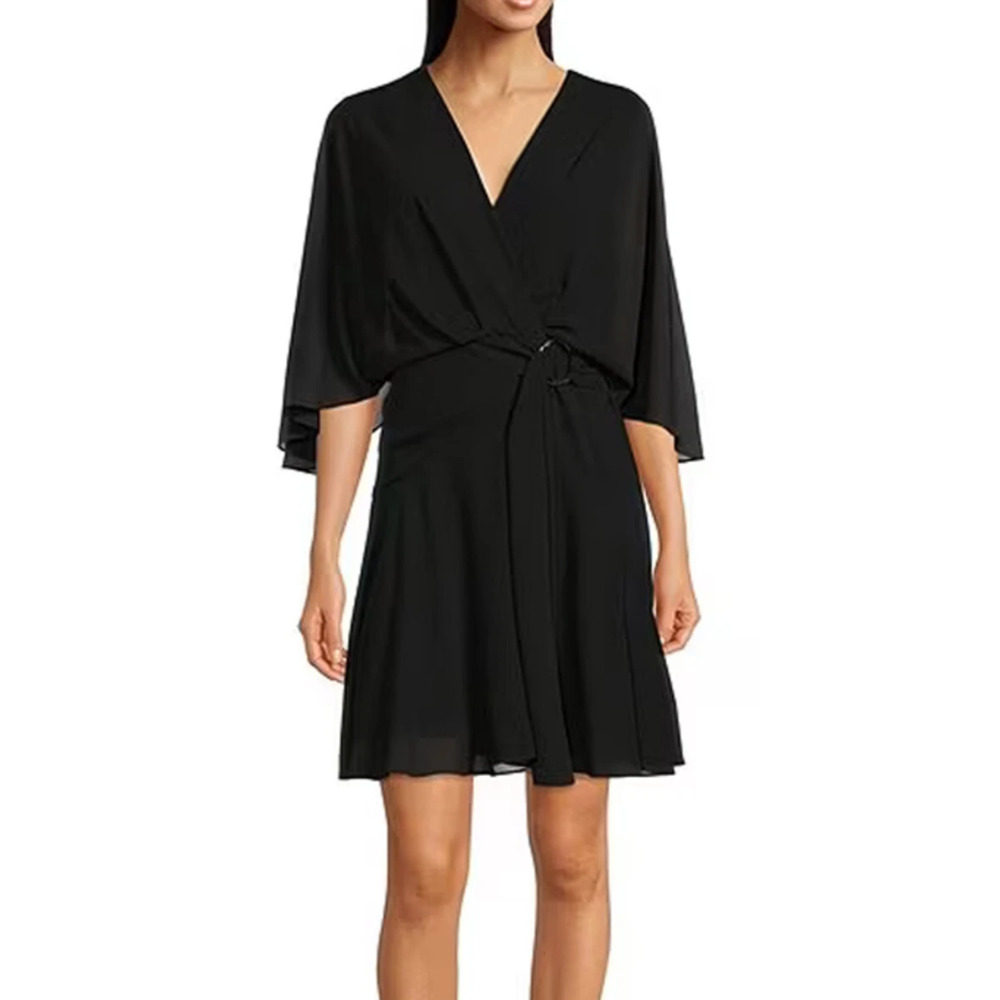 NWT Alex Marie Carissa Black V-Neck Chiffon Belted A-Line Dress Womans Size‎ 24W